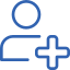Blue medical symbol with a circle and a cross, representing healthcare or patient care.